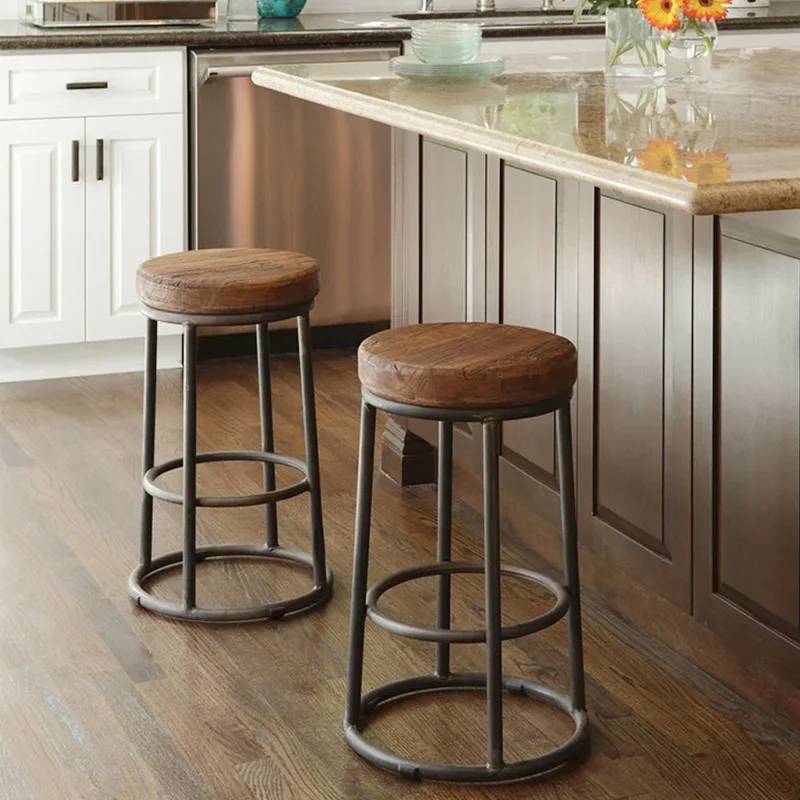 Home Bar Seating - อเมริกัน Retro Iron สูงเท้าเก้าอี้บาร์,ไม้ที่นั่ง,ที่นั่งพักผ่อน,ร้านกาแฟ,เฟอร์นิเจอร์ร้านอาหาร WT151