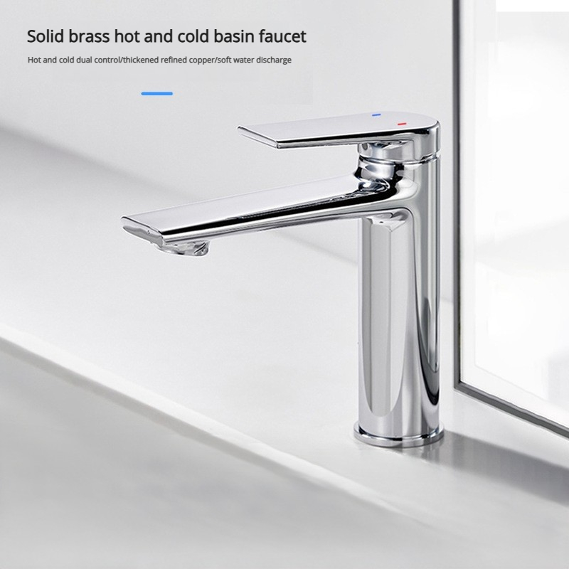 Home Bar Sink - ก๊อกน้ำอ่างล้างหน้าแบบน้ำร้อนน้ำเย็น สีทอง สำหรับห้องน้ำ ก๊อกน้ำแบบรูเดียว ชุบโครเมียม รุ่นสูงและต่ำ