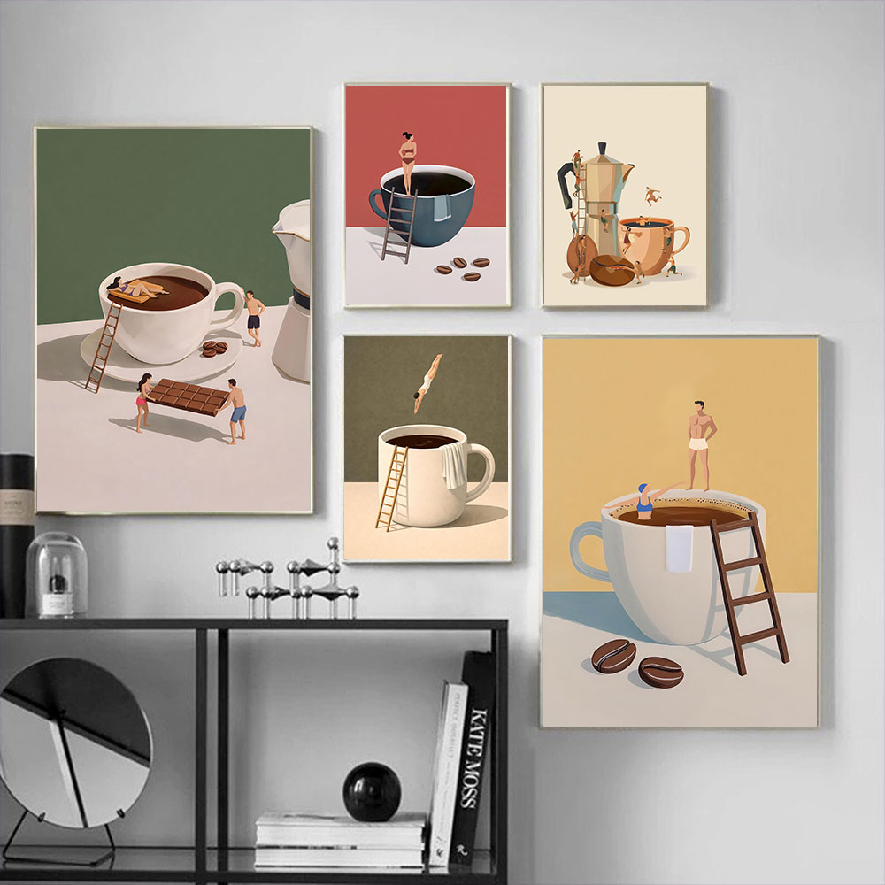Home Bar And Coffee - ภาพพิมพ์บนผ้าใบลายกาแฟ 1 ชิ้น แบบไม่มีกรอบ สำหรับคนรักกาแฟ ตกแต่งผนังห้องครัว