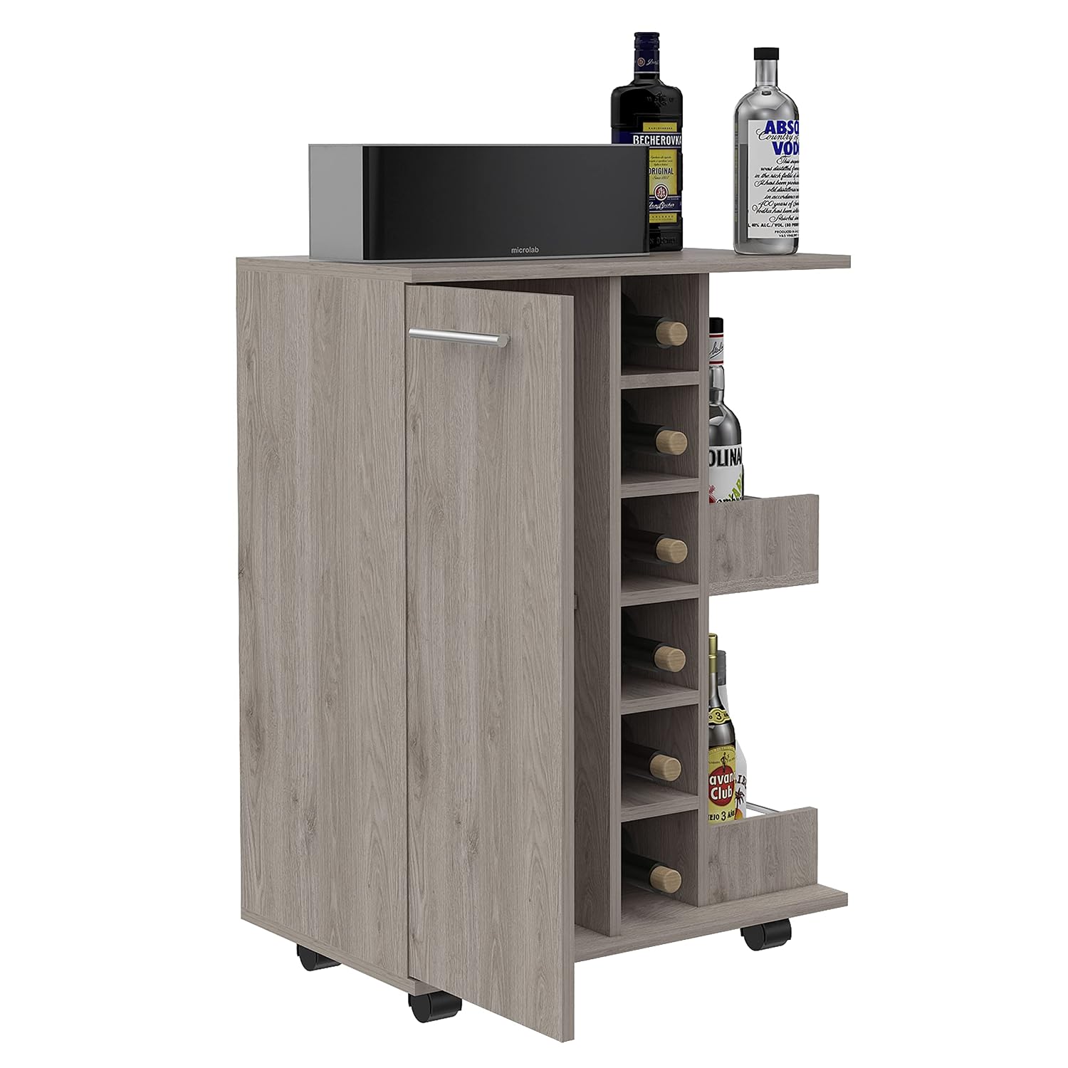 Home Bar Shelf - รถเข็นบาร์แบบมีล้อ, ท็อปขนาด 23.6 นิ้ว, ช่องเก็บไวน์ 6