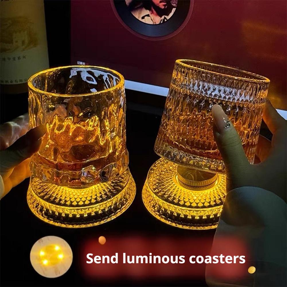 Old Fashioned Glass - 360 ° แก้ววิสกี้หมุนได้พร้อมไฟ LED แก้วคริสตัลบูร์บงแบบหมุนได้ แก้วสก็อตแบบโอลด์แฟชั่นด์เรืองแสง