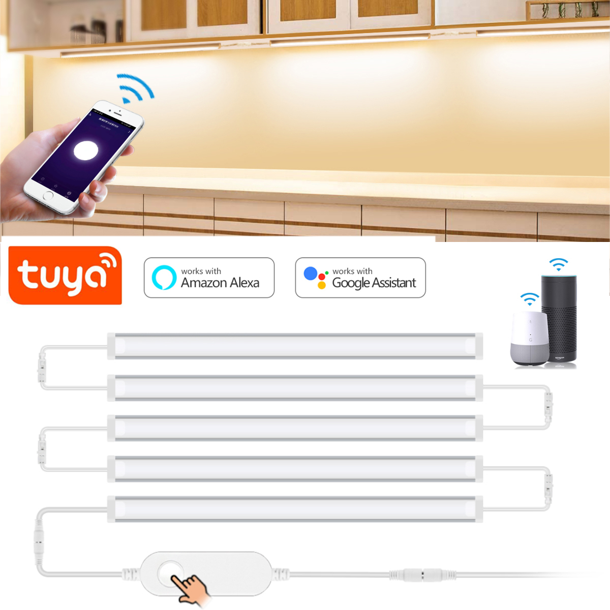 Home Bargains - 1-5ชิ้น Tuya ไฟ LED ใต้ไฟตู้อัจฉริยะสำหรับตู้เสื้อผ้าแสงไฟตู้เสื้อผ้าทำงานร่วมกับ Alexa