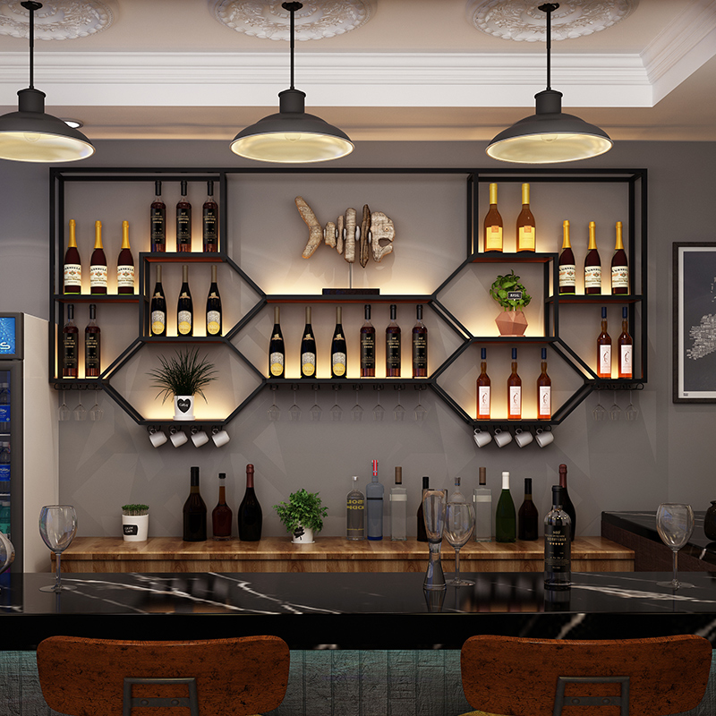 Home Bar Shelf - ตู้เก็บไวน์โลหะ ชั้นวางของห้องนั่งเล่น ตู้เก็บของในครัว ร้านอาหาร ตู้โชว์บาร์ ตู้บาร์ทันสมัย