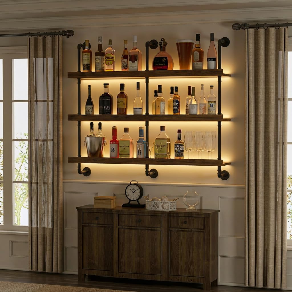 ชั้นวางไวน์ติดผนังพร้อมไฟ LED  - Home Bar Shelf บทวิจารณ์และราคา
